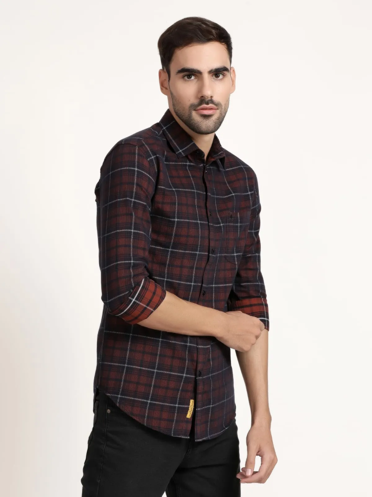 Men Maroon Checked Semi Formal Shirt (GBRJ6012)