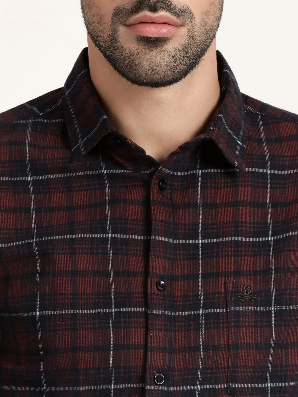 Men Maroon Checked Semi Formal Shirt (GBRJ6012)