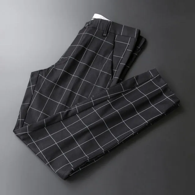 Men's Casual Simple Slim Fit Formal Plaid Pants