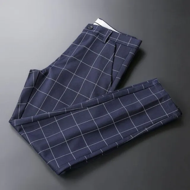 Men's Casual Simple Slim Fit Formal Plaid Pants