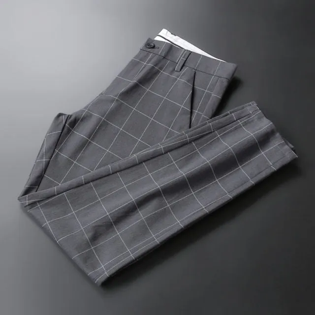 Men's Casual Simple Slim Fit Formal Plaid Pants