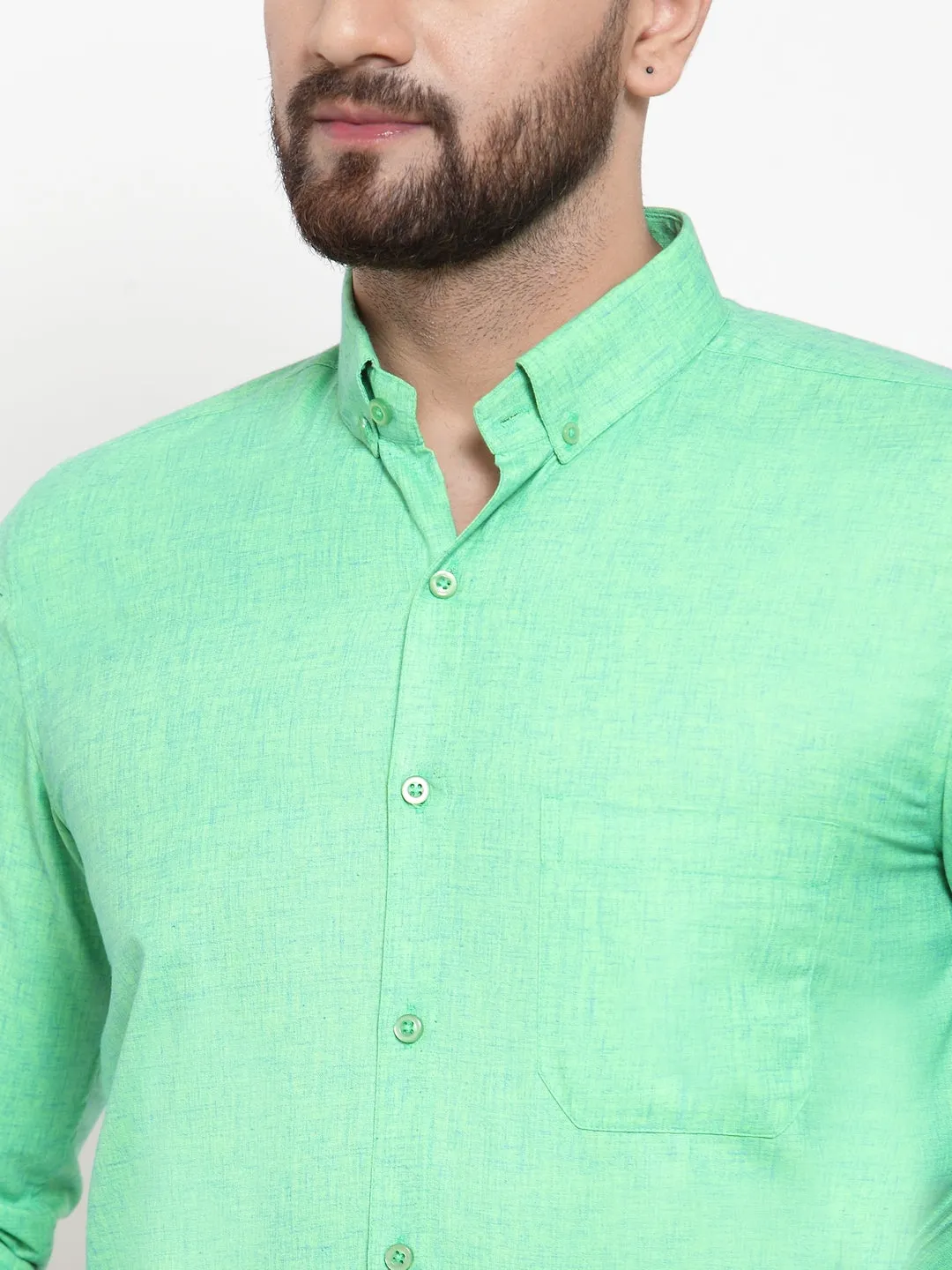 Men's Green Cotton Solid Button Down Formal Shirts ( SF 753Green ) - Jainish