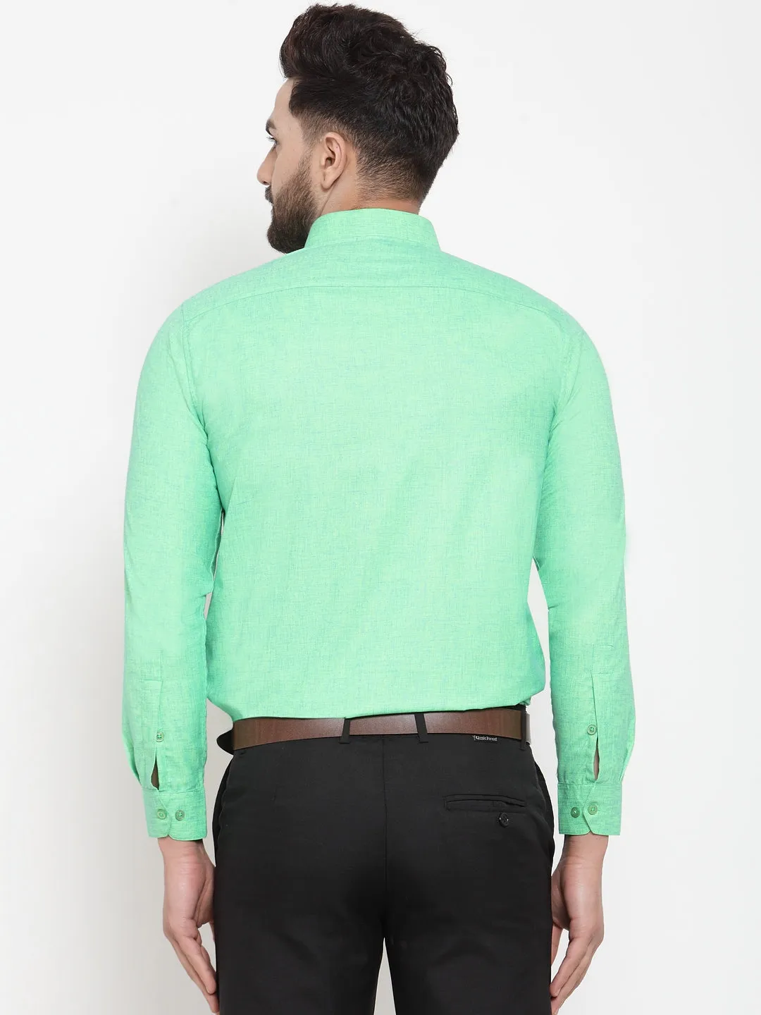 Men's Green Cotton Solid Button Down Formal Shirts ( SF 753Green ) - Jainish