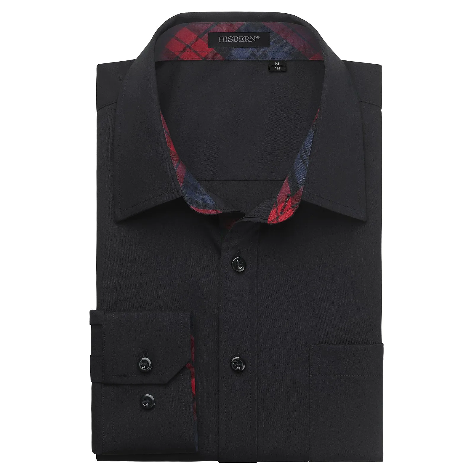 Men's Patchwork Dress Shirt Long Sleeve Button Down Casual Shirt - 04-BLACK/RED