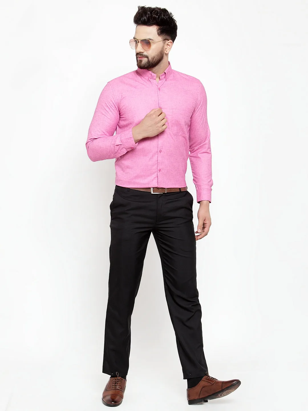 Men's Pink Cotton Solid Button Down Formal Shirts ( SF 753Pink ) - Jainish