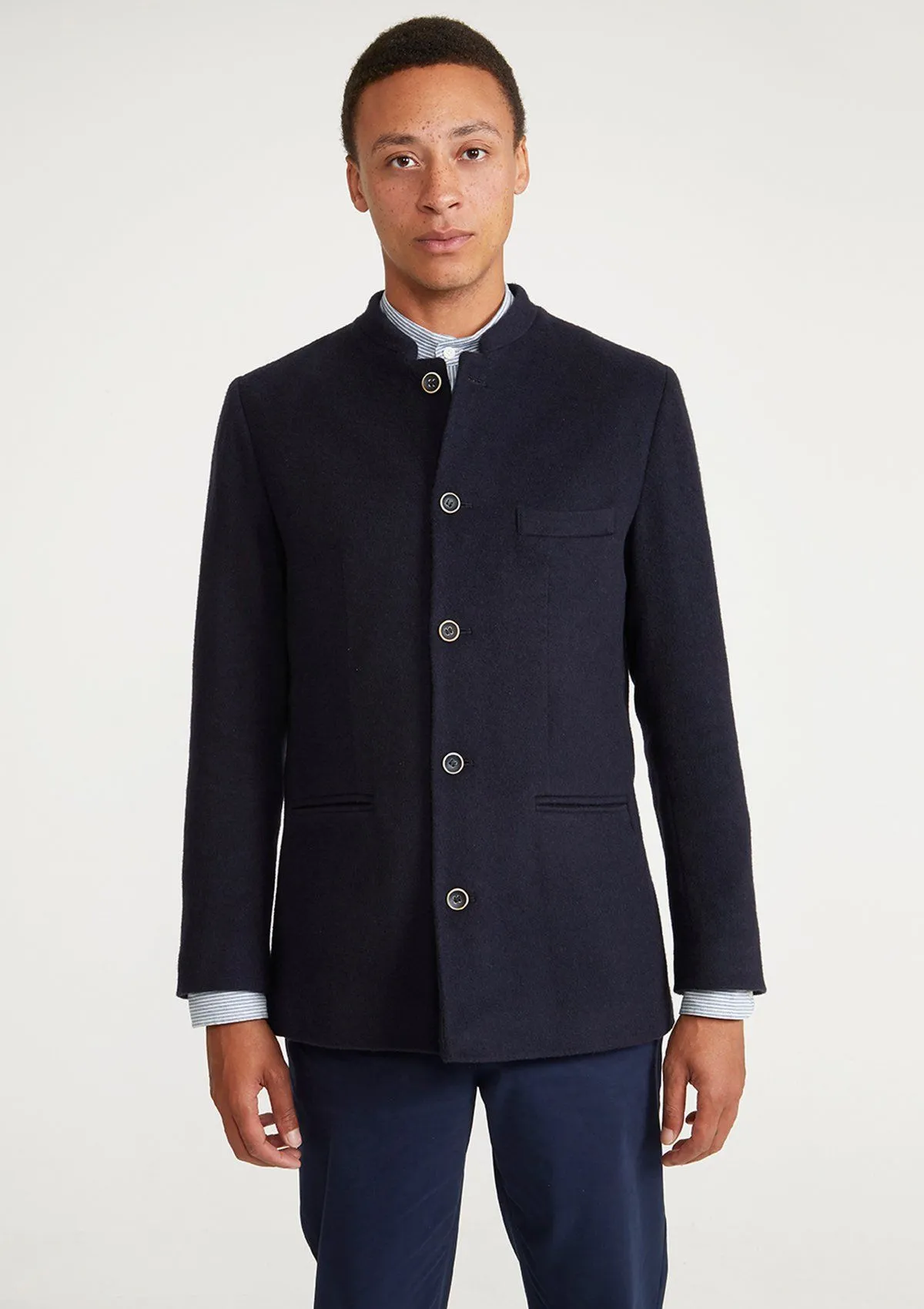 Navy Cashmere Nehru Jacket