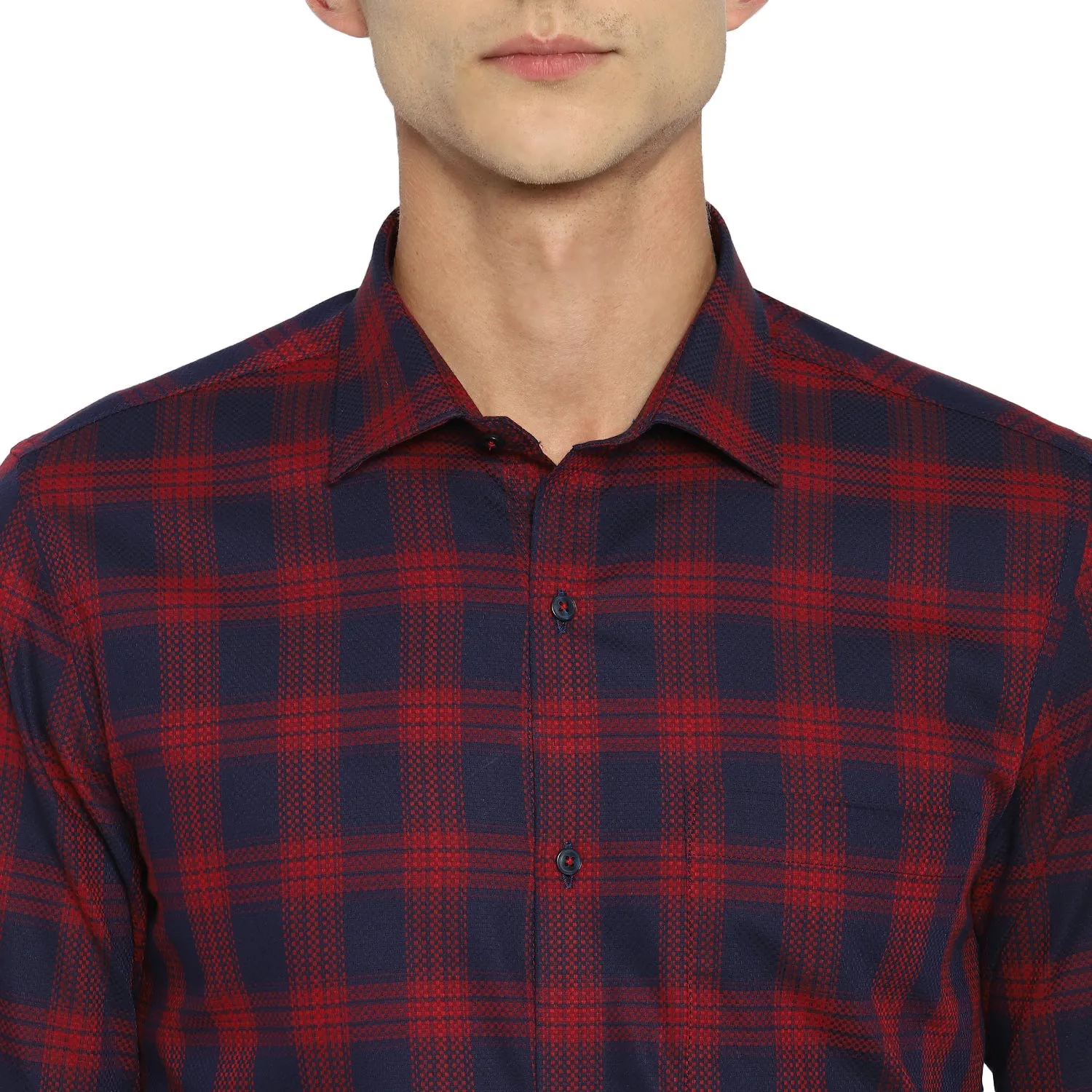 Navy Cotton Checked Slim Fit Shirts