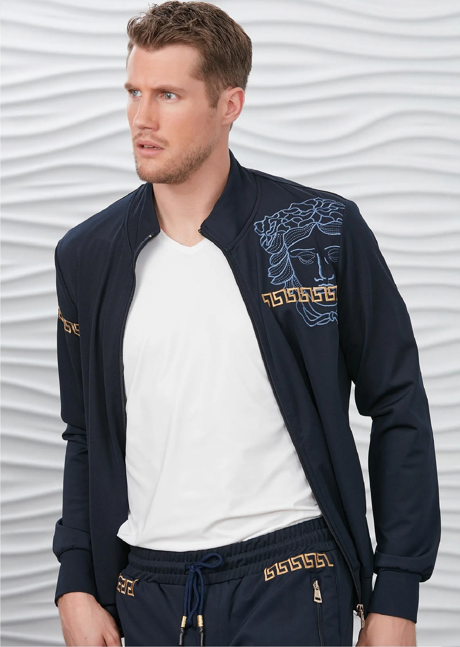 Navy Gold Embroidery 2-pieces Tracksuit