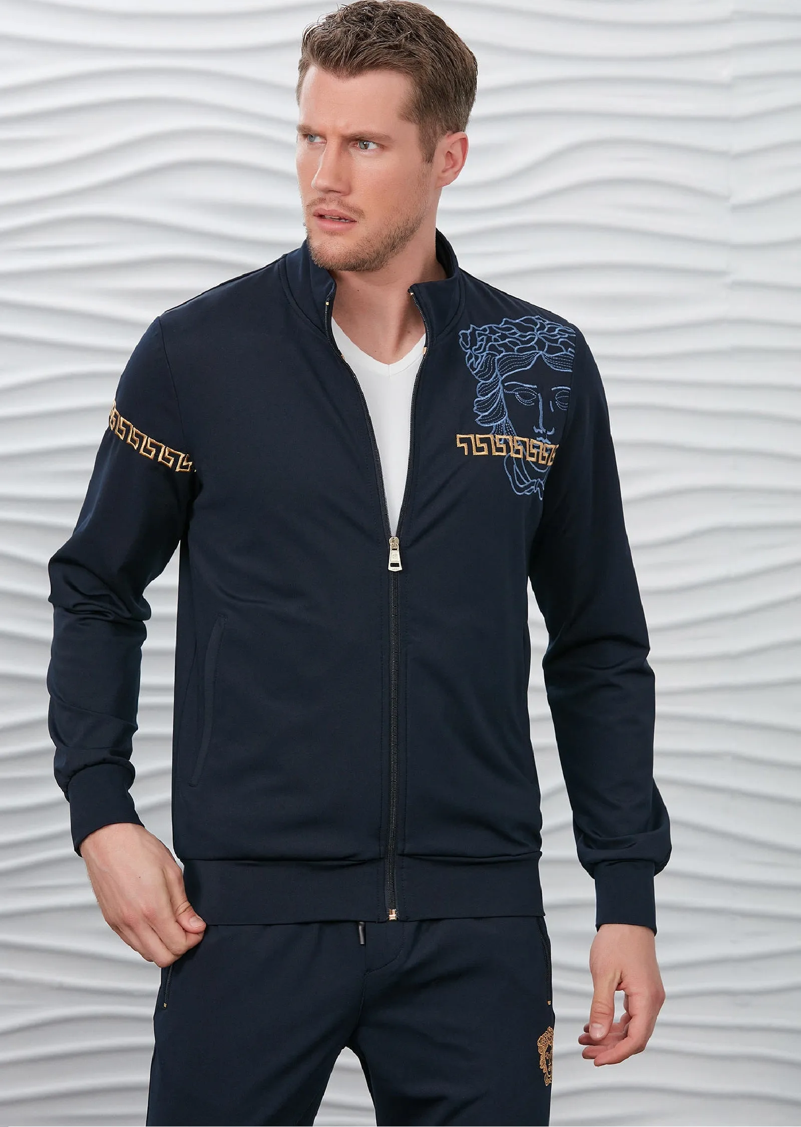 Navy Gold Embroidery 2-pieces Tracksuit