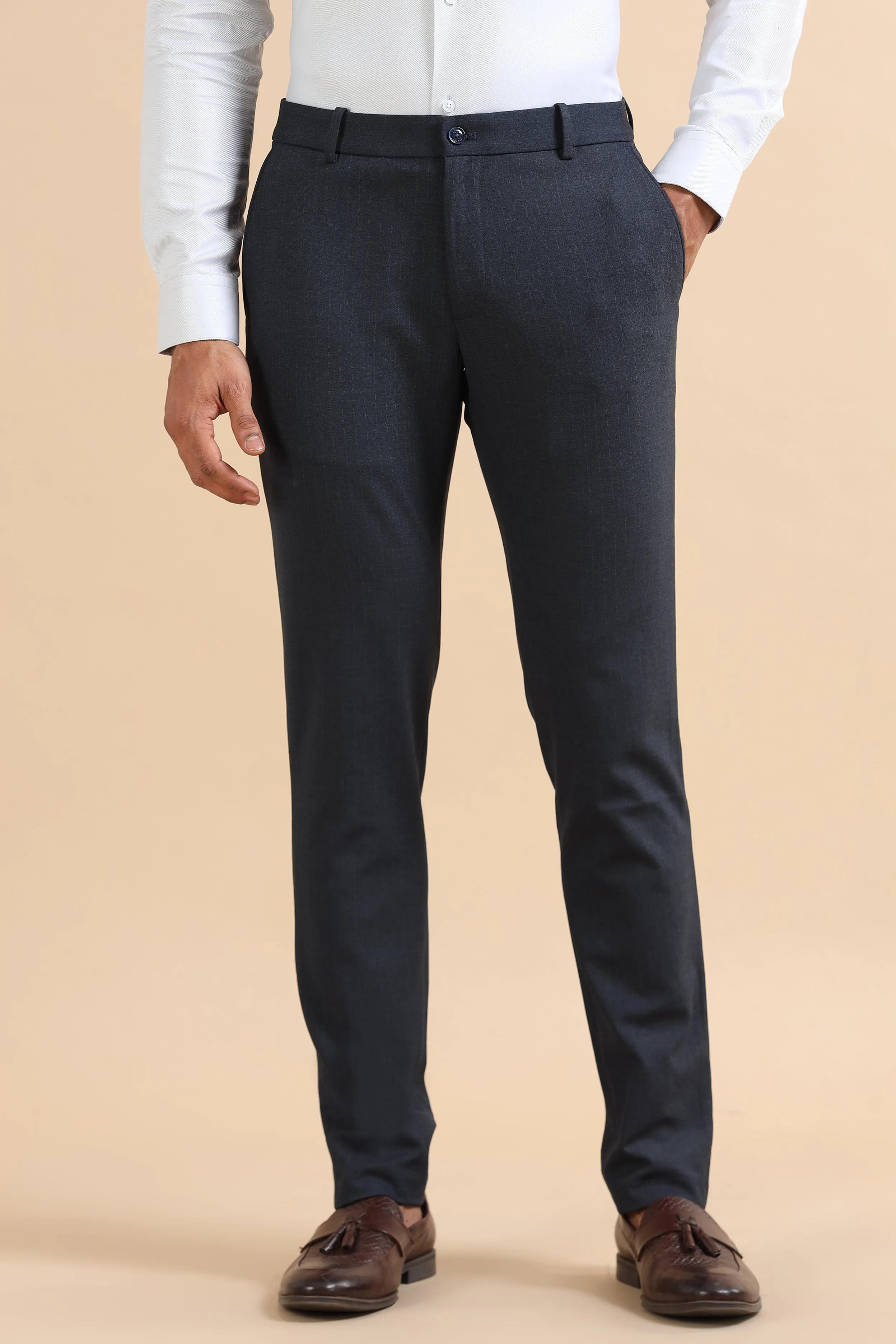 Navy Stripe Formal Trousers