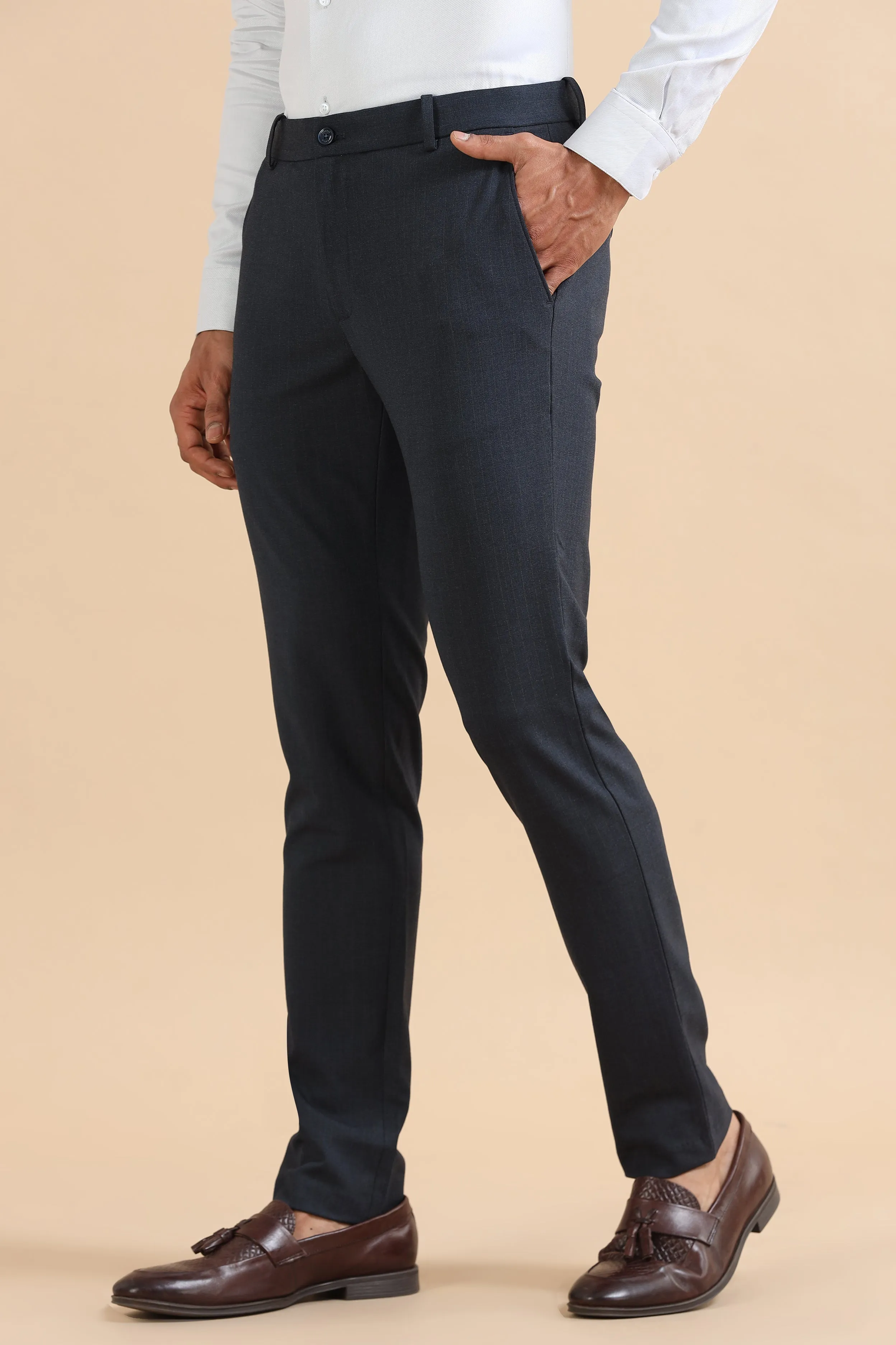 Navy Stripe Formal Trousers