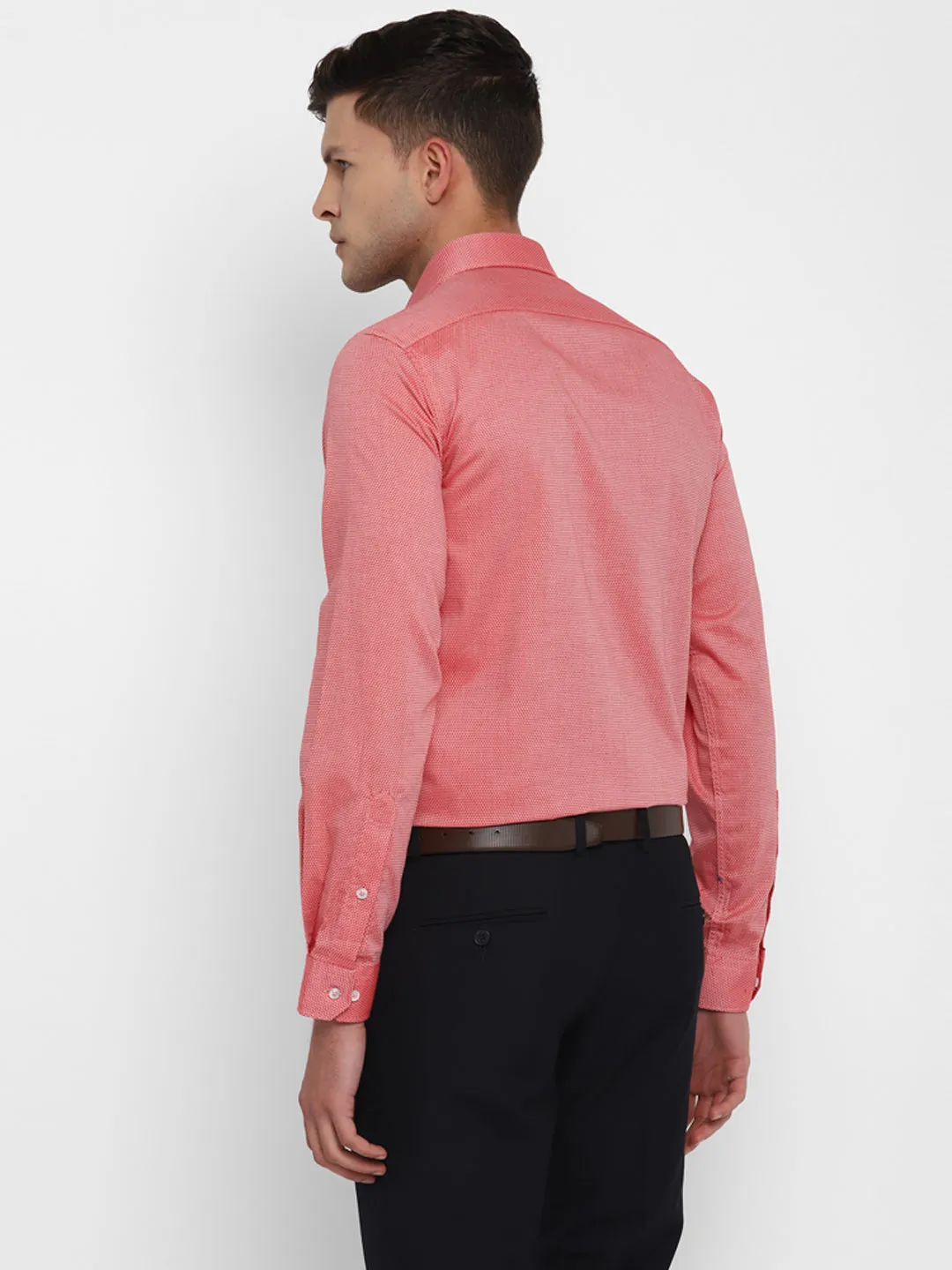 Pink Cotton Self Design Regular Fit Shirts