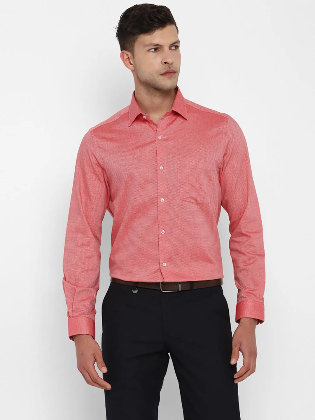 Pink Cotton Self Design Regular Fit Shirts