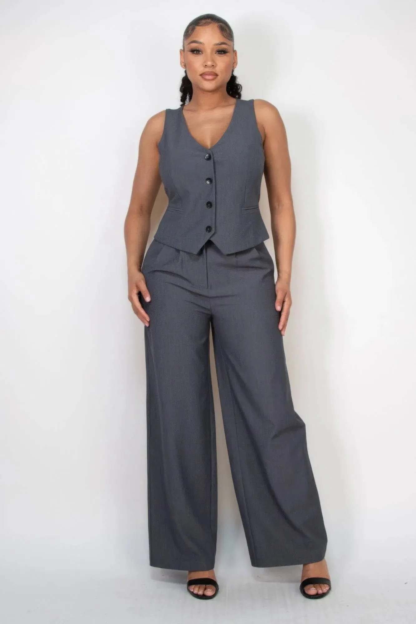 Pleated Double Waistband Pants