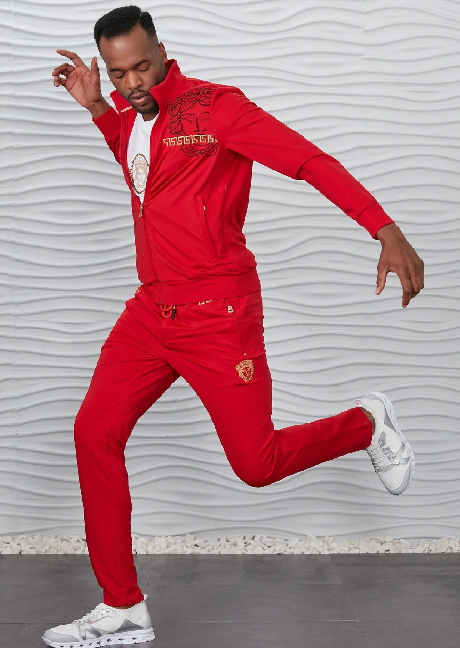 Red Gold Embroidery 2-pieces Tracksuit