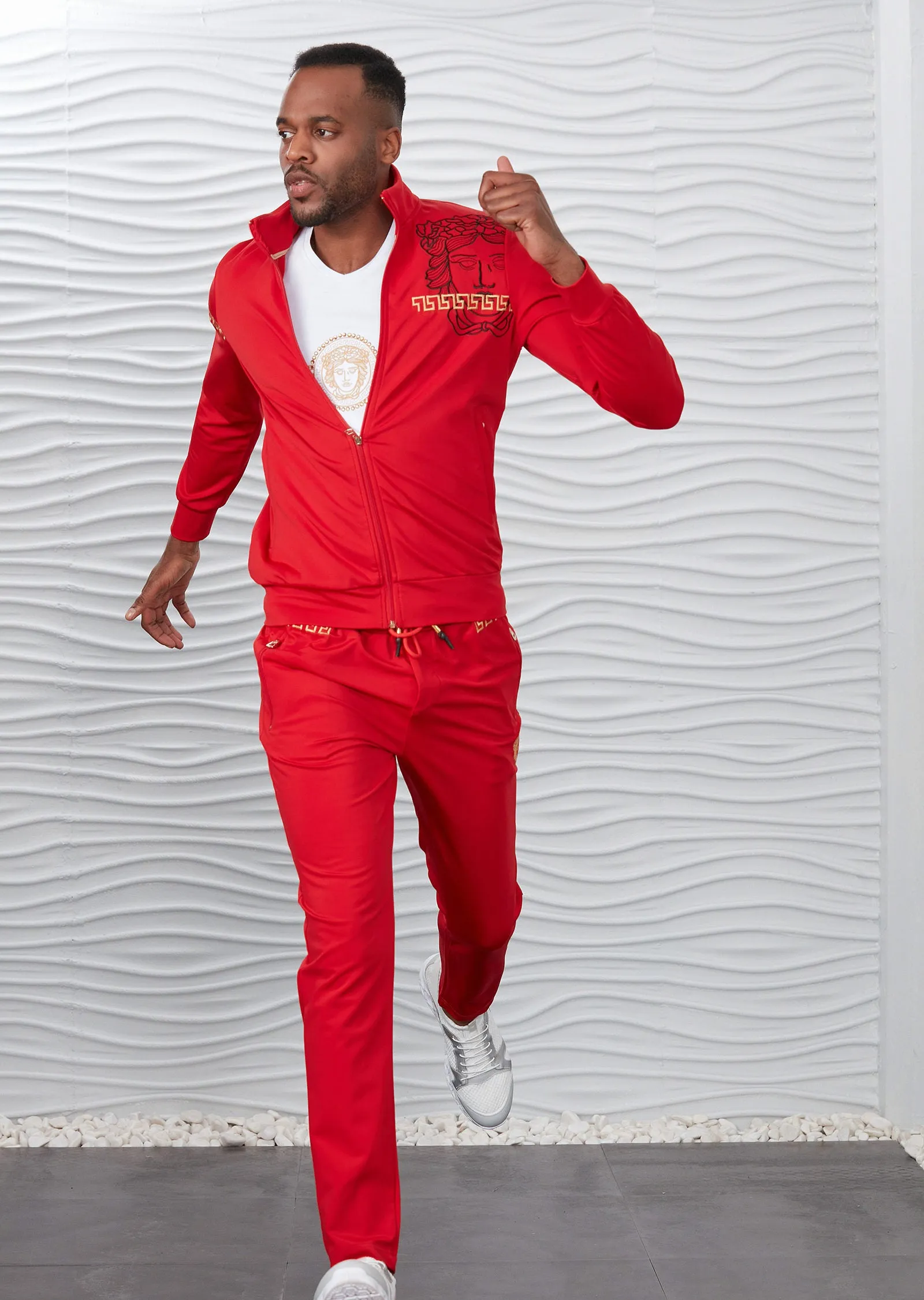 Red Gold Embroidery 2-pieces Tracksuit