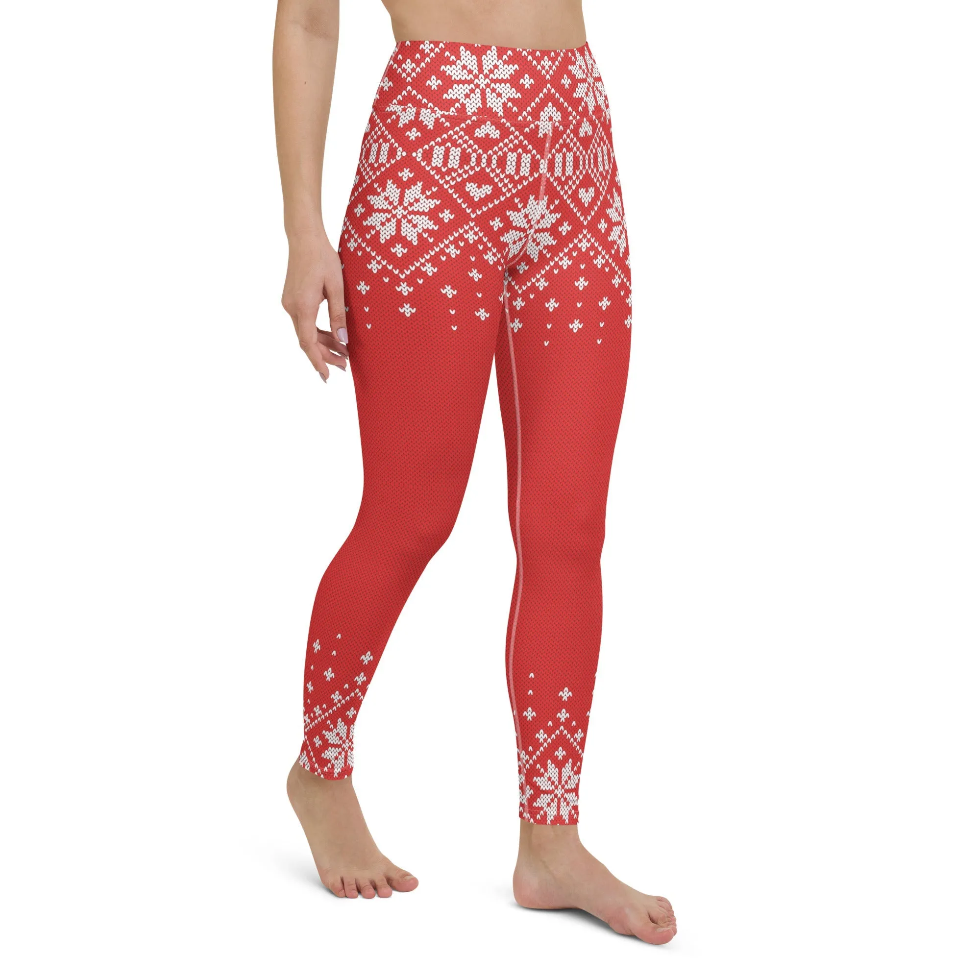 Red Knitted Print Christmas Yoga Leggings