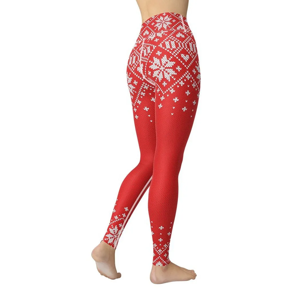 Red Knitted Print Christmas Yoga Leggings