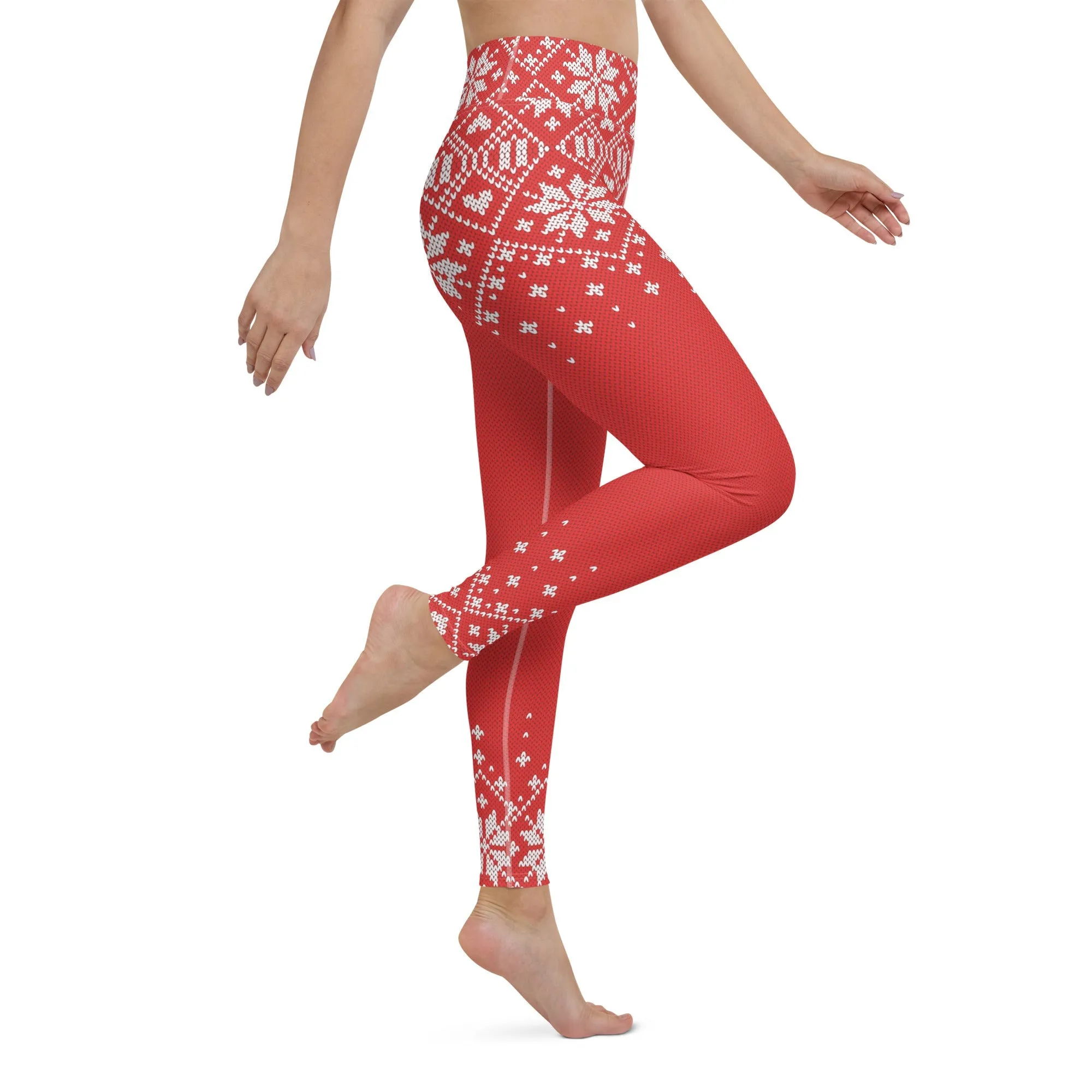 Red Knitted Print Christmas Yoga Leggings