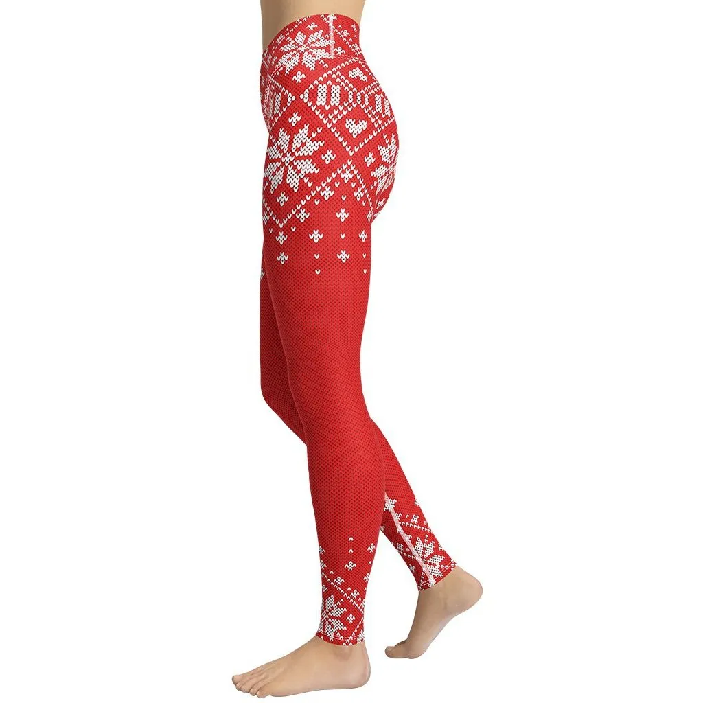 Red Knitted Print Christmas Yoga Leggings