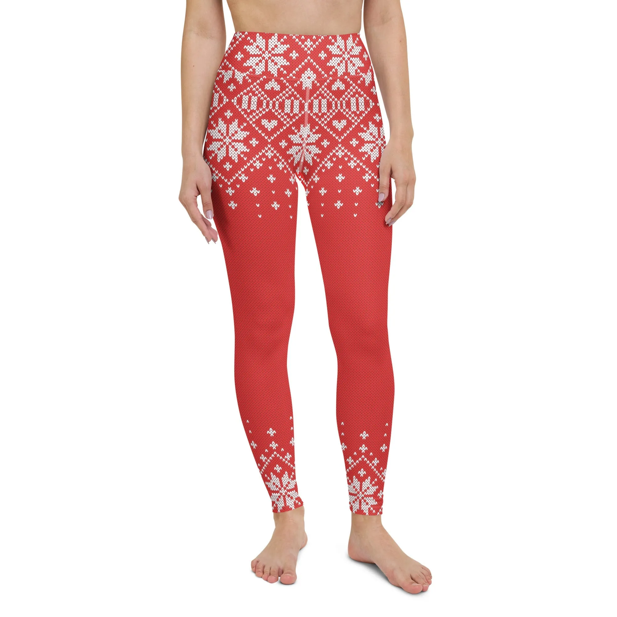 Red Knitted Print Christmas Yoga Leggings