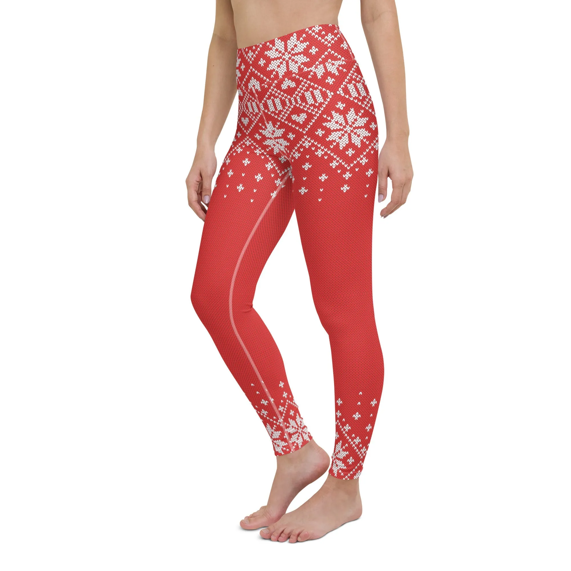 Red Knitted Print Christmas Yoga Leggings