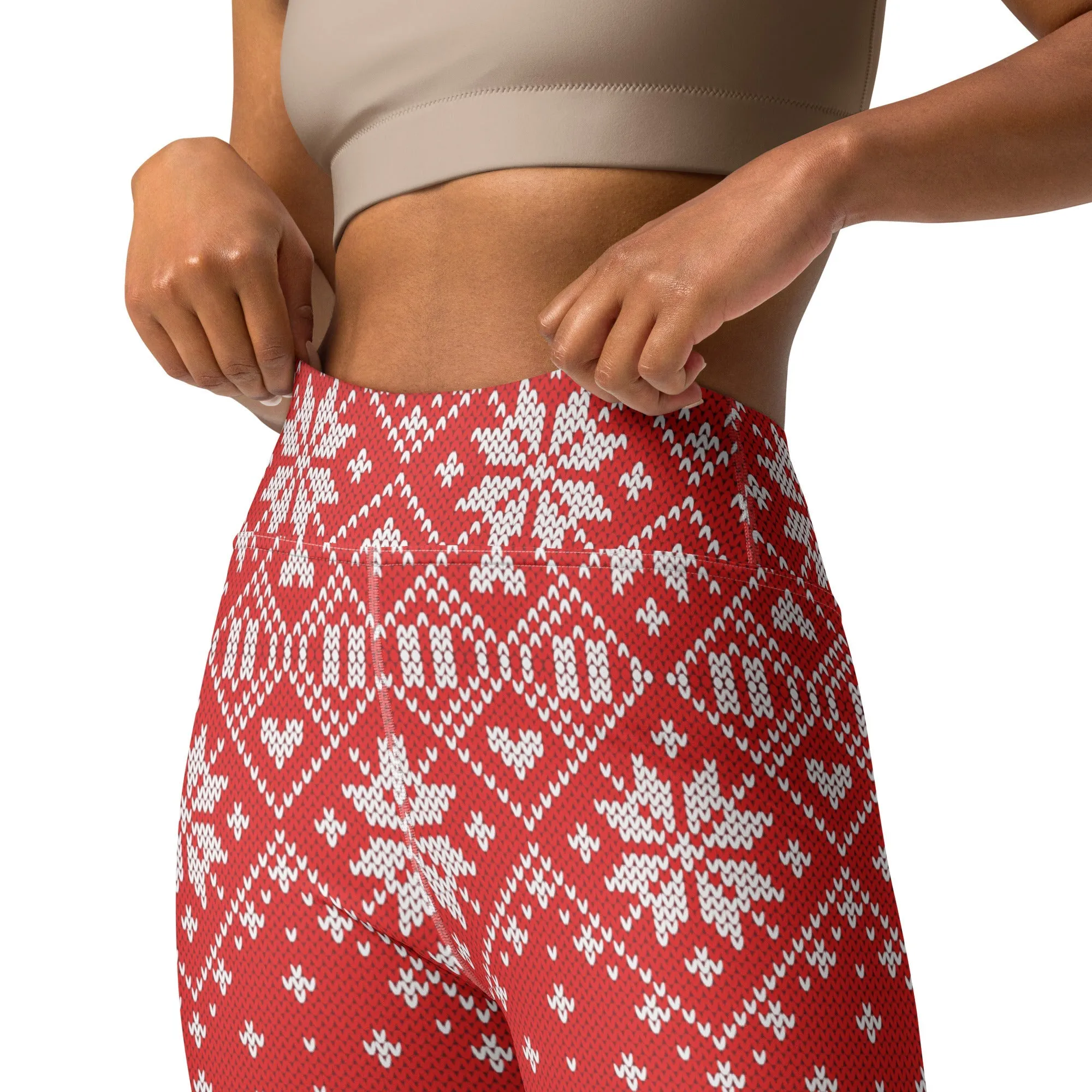 Red Knitted Print Christmas Yoga Leggings