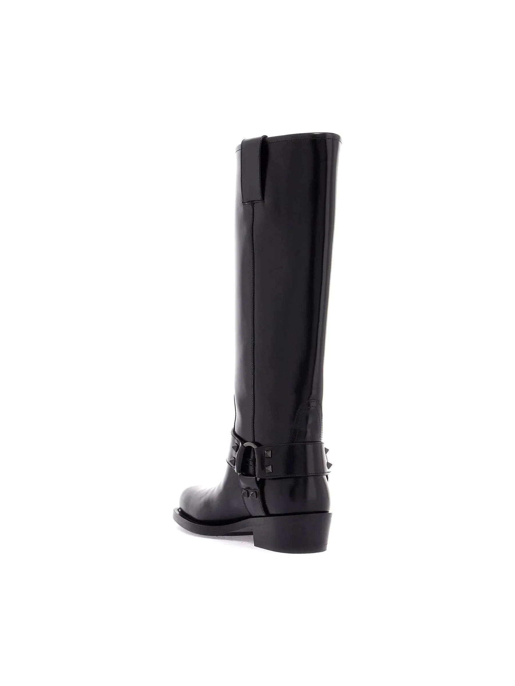 Rockstud Leather Biker Boots