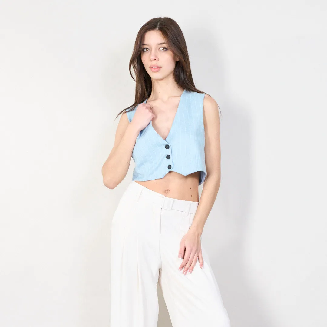 Striped tailored cropped vest with button closure wholesale