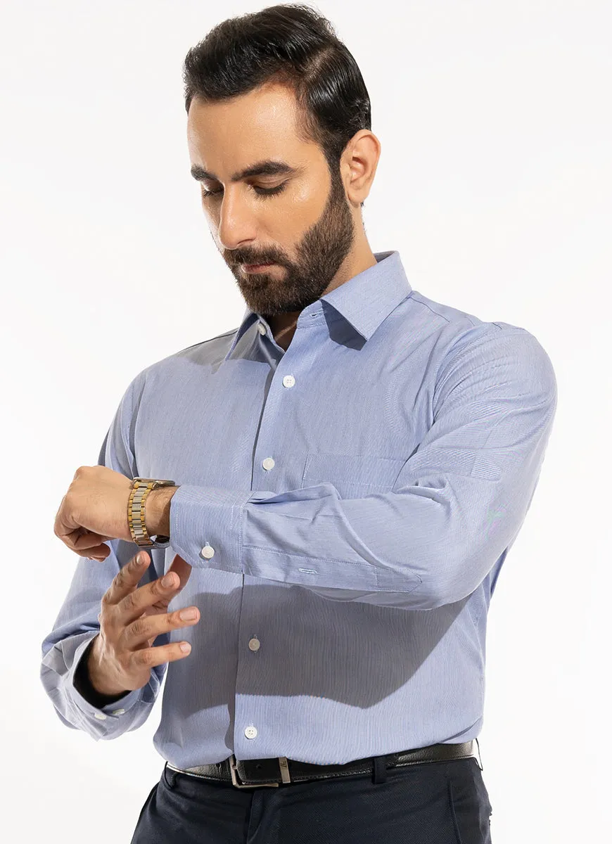 Supernova Silver - Blue Self Stripes Textured Formal Shirt