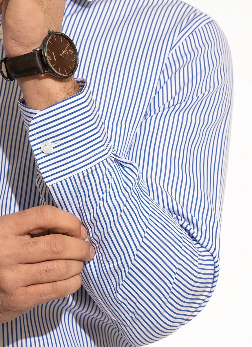 Supernova Silver - Blue Textured Formal Shirt