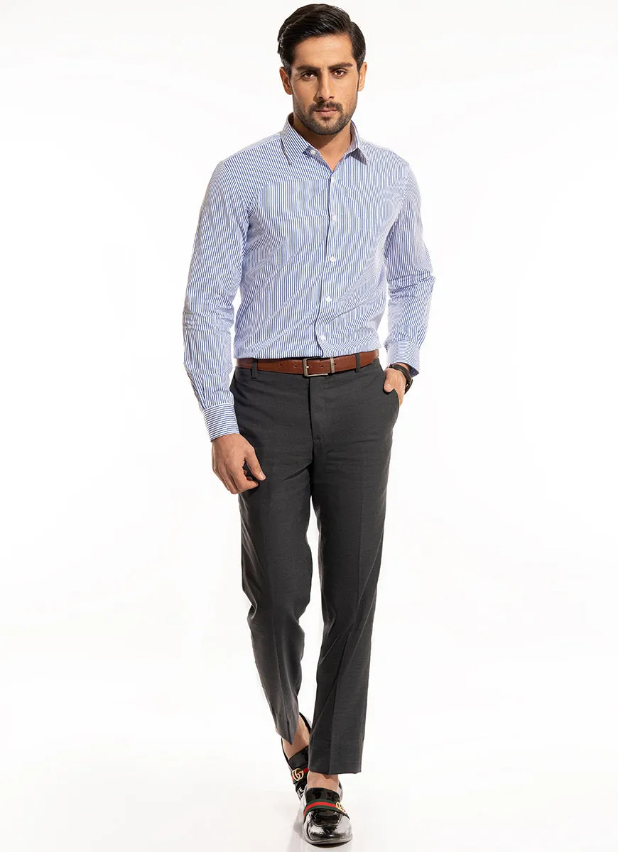 Supernova Silver - Blue Textured Formal Shirt