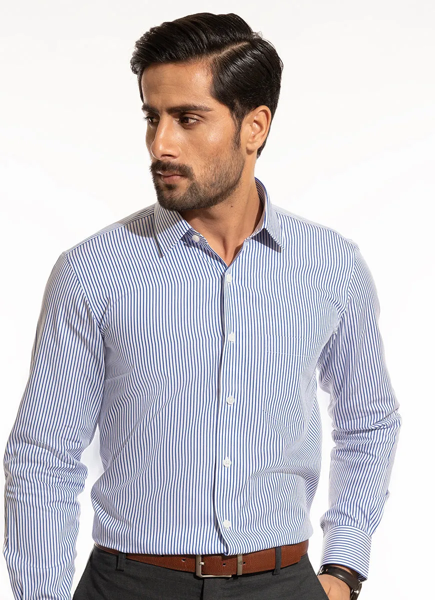 Supernova Silver - Blue Textured Formal Shirt