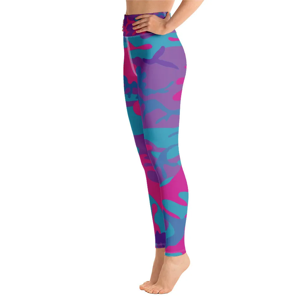 Teal, Purple and Hot Pink Camouflage Yoga Leggings