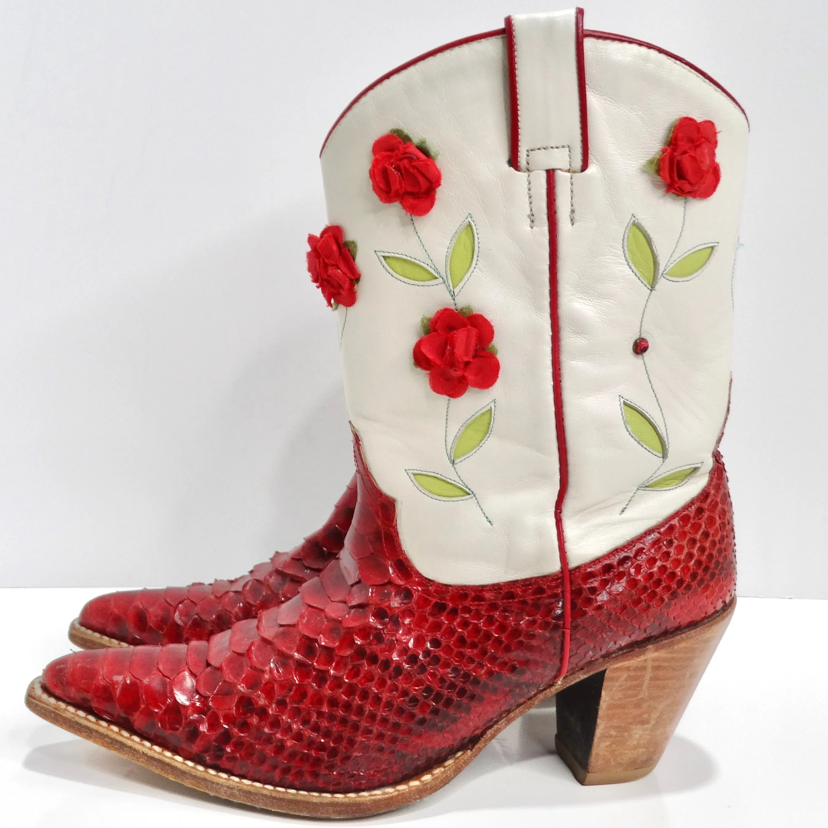 Tony Mora Red Python Floral Cowboy Boots