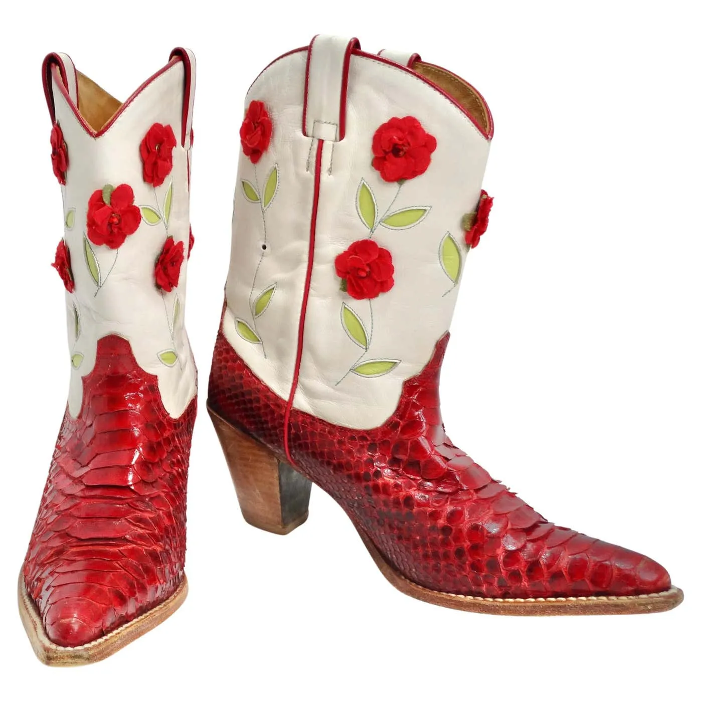 Tony Mora Red Python Floral Cowboy Boots