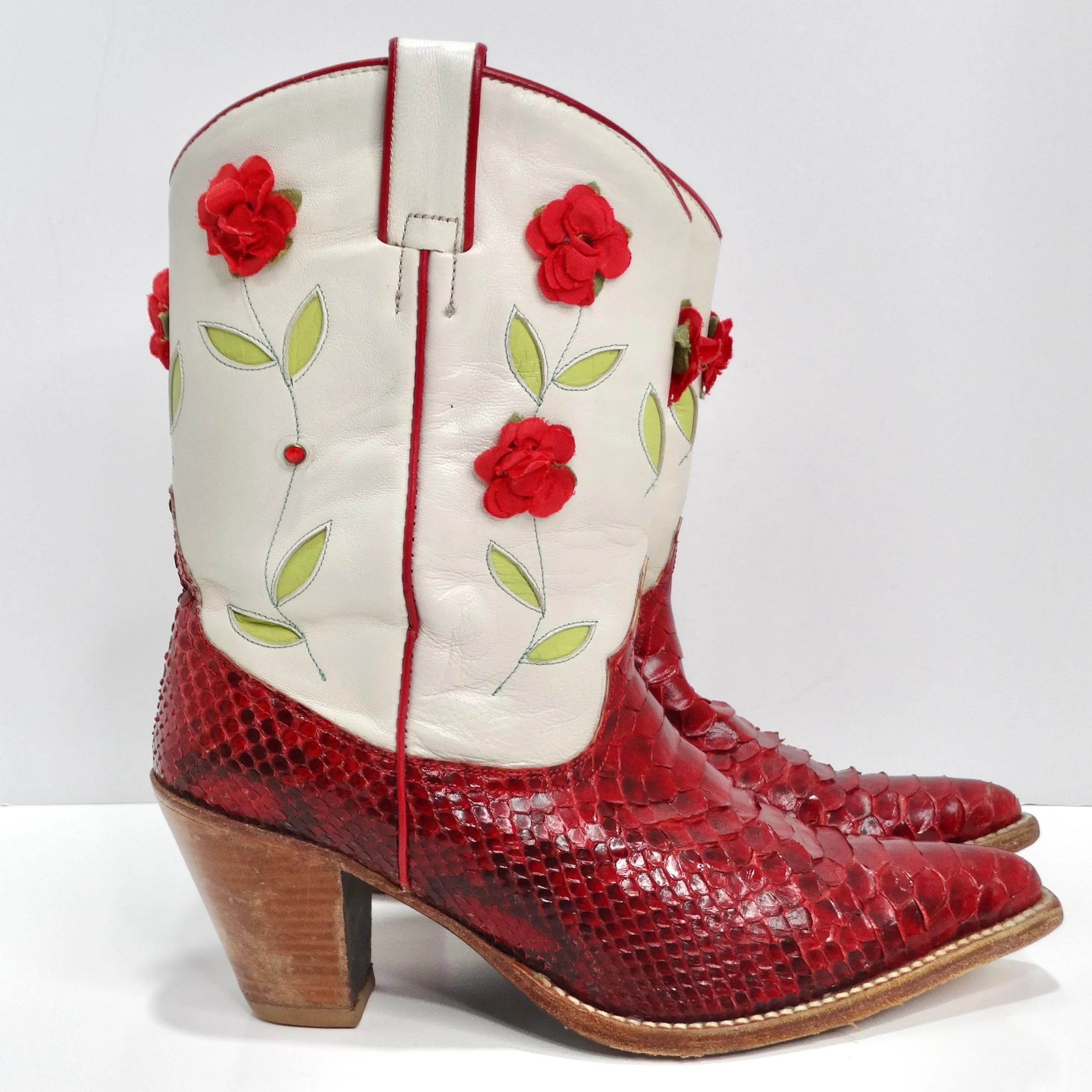 Tony Mora Red Python Floral Cowboy Boots