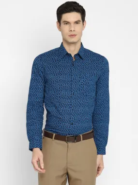 Turtle Cotton Blue Slim Fit Printed Shirts