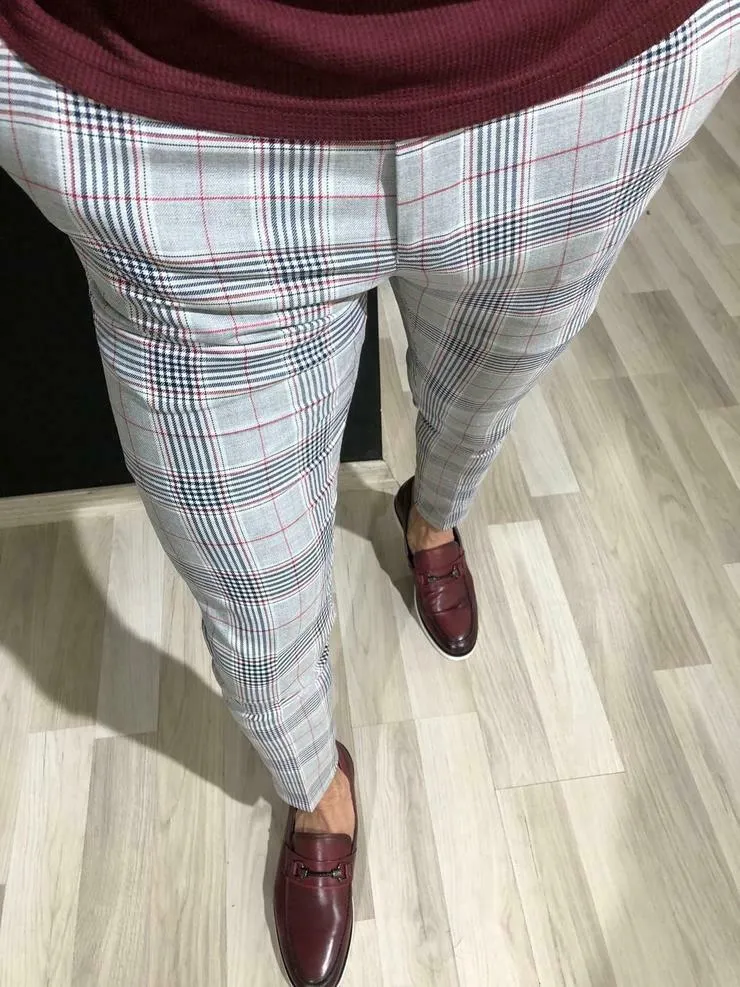 West Louis™ England Style Formal Plaid Pants