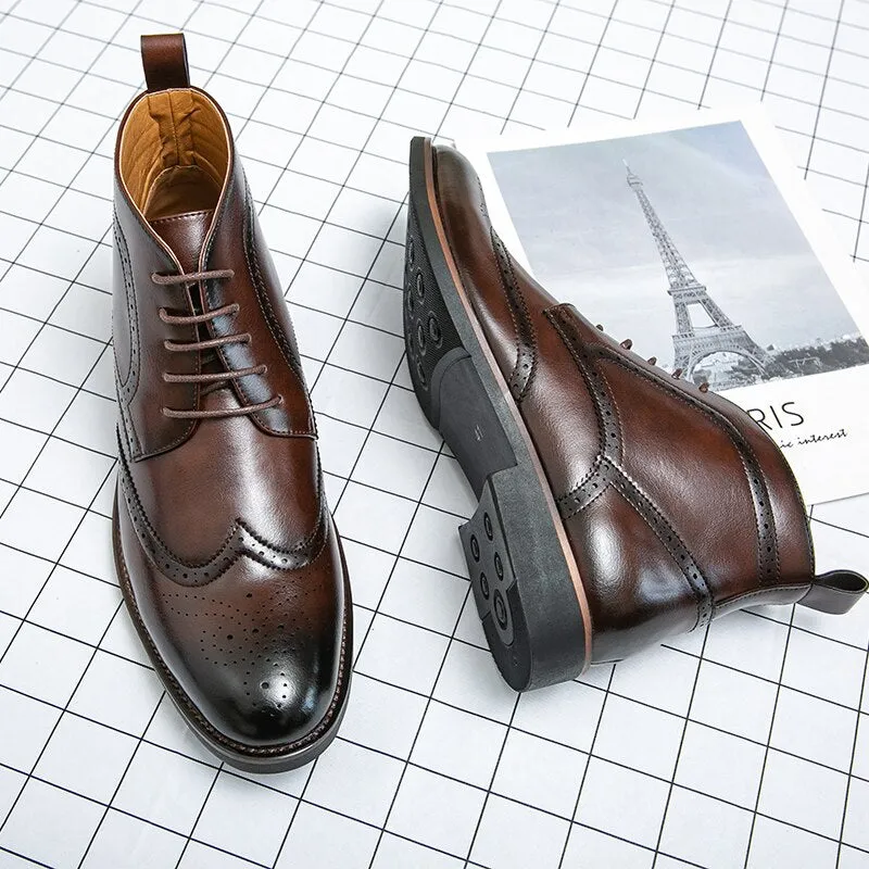 West Louis™ Italian Style Vintage Brogue Leather Ankle Boots