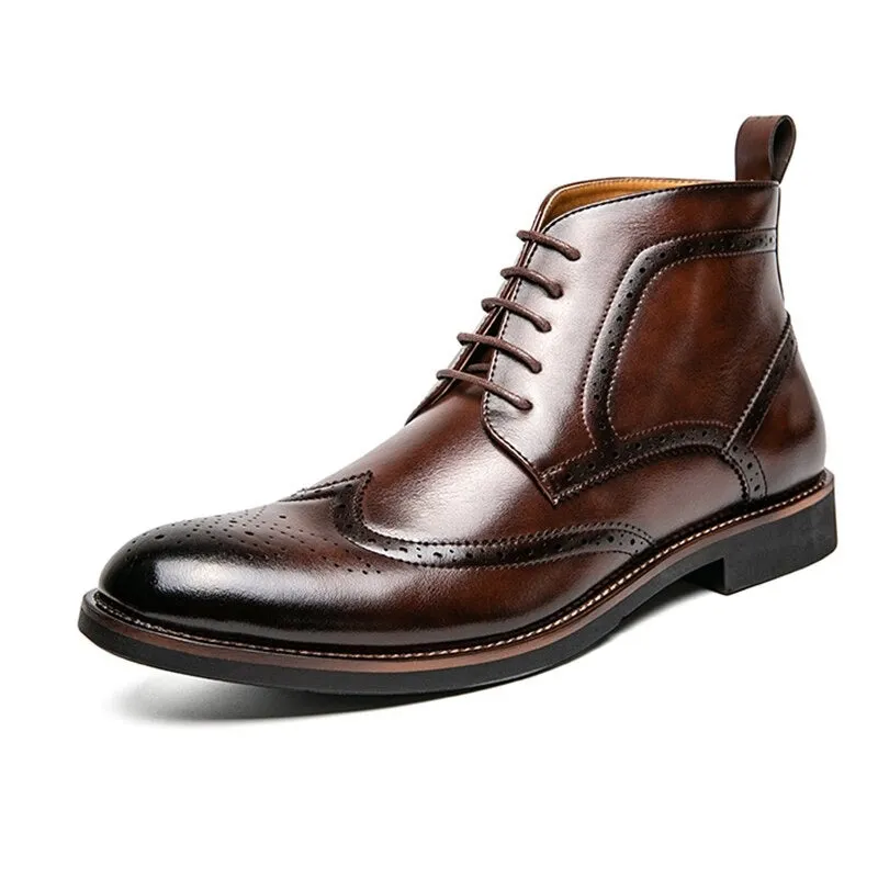 West Louis™ Italian Style Vintage Brogue Leather Ankle Boots