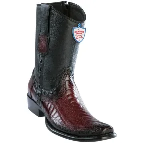 Wild West Boots Mens Genuine Leather Ostrich Leg Dubai Toe Short Boots Color Faded Burgundy