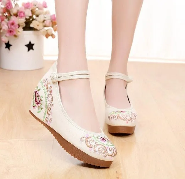 Women Canvas Increasing Height Ankle Strap Spring Autumn Shoes