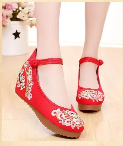 Women Canvas Increasing Height Ankle Strap Spring Autumn Shoes