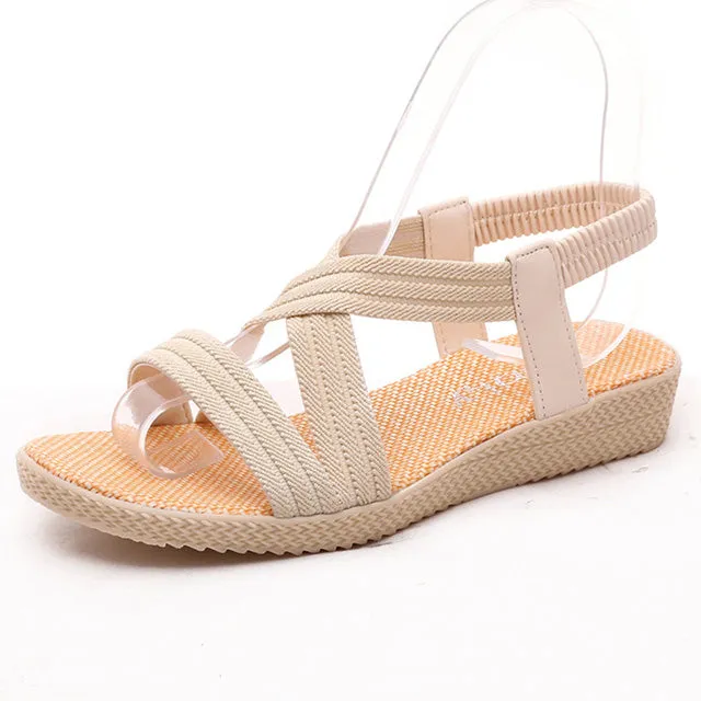 Women Flats Women Sandals Bohemian Casual Women Shoes Leisure Summer Beach Sandals Cross-tied Female Shoes