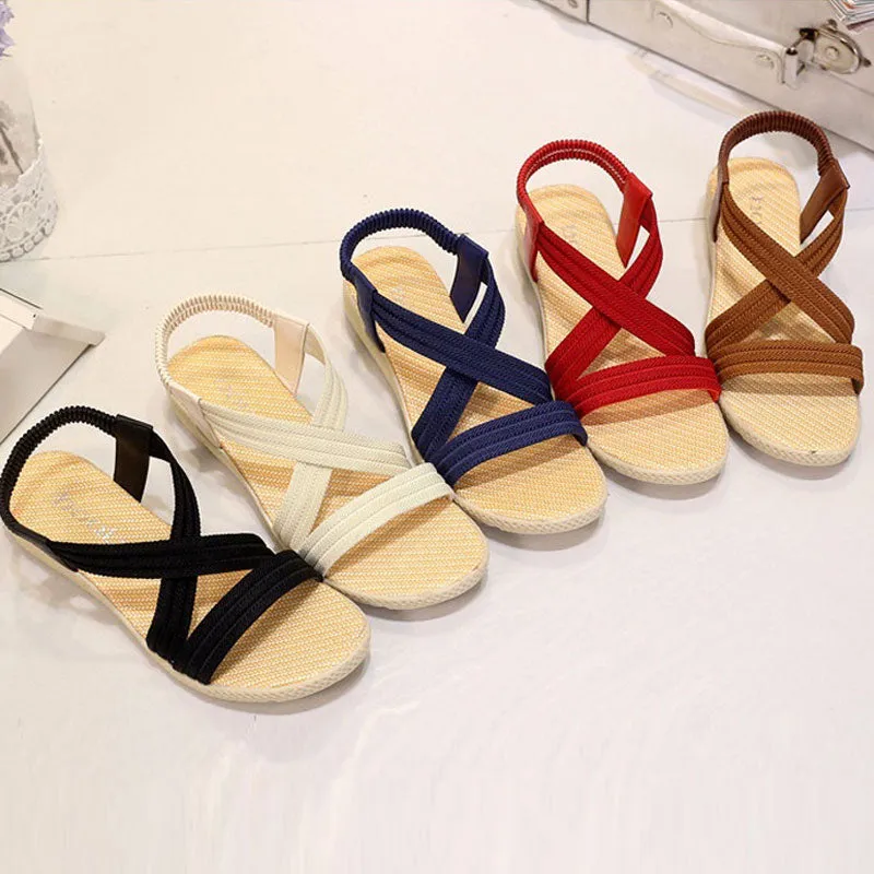 Women Flats Women Sandals Bohemian Casual Women Shoes Leisure Summer Beach Sandals Cross-tied Female Shoes