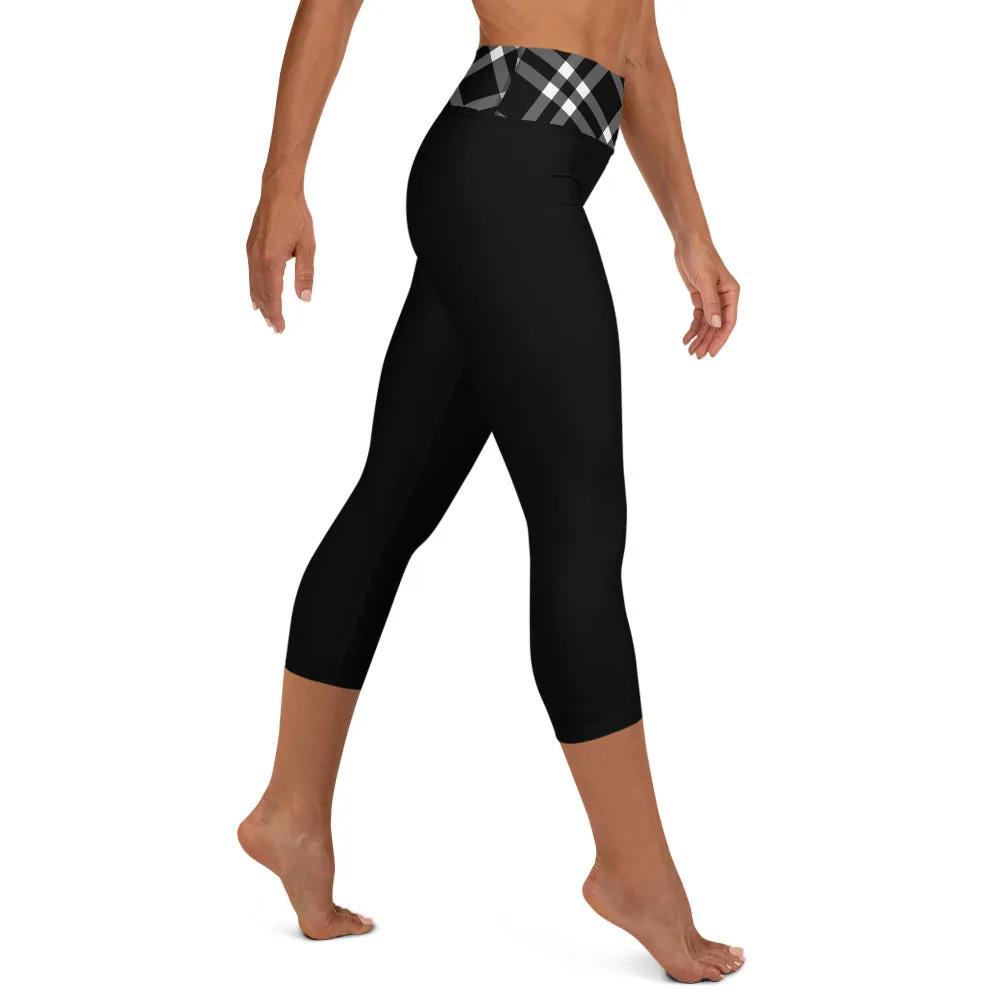 Yoga Capri Leggings Black and White Gingham